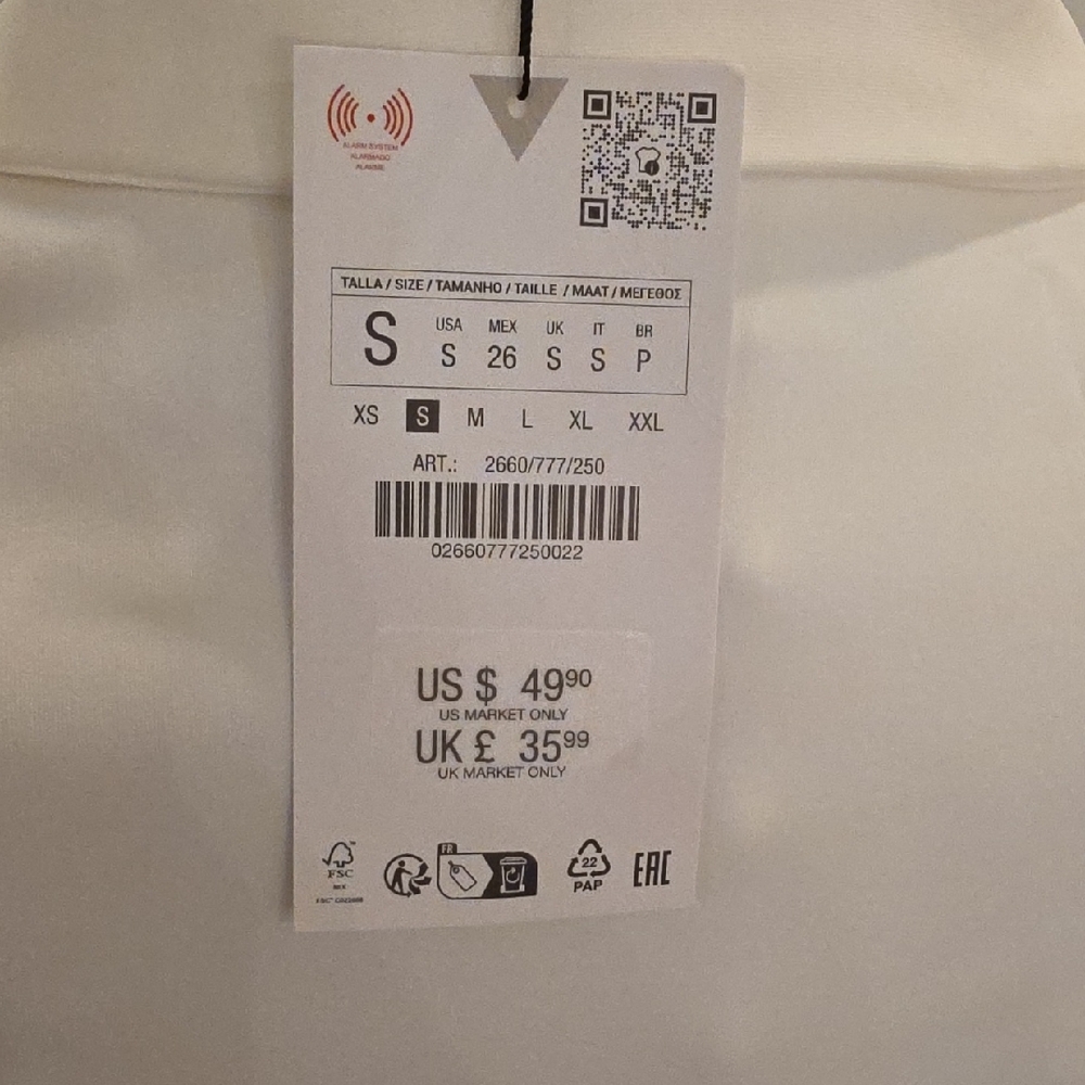 Zara women’s sporty White Mini Dress with center zipper. Size S new with tags - Picture 5 of 9